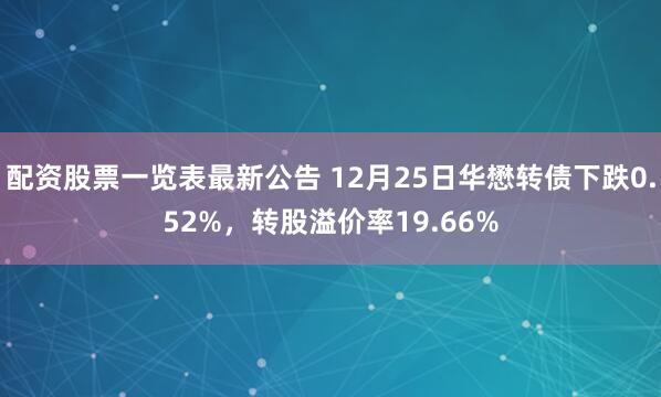 配资股票一览表最新公告 12月25日华懋转债下跌0.52%,转股溢价率19.66%